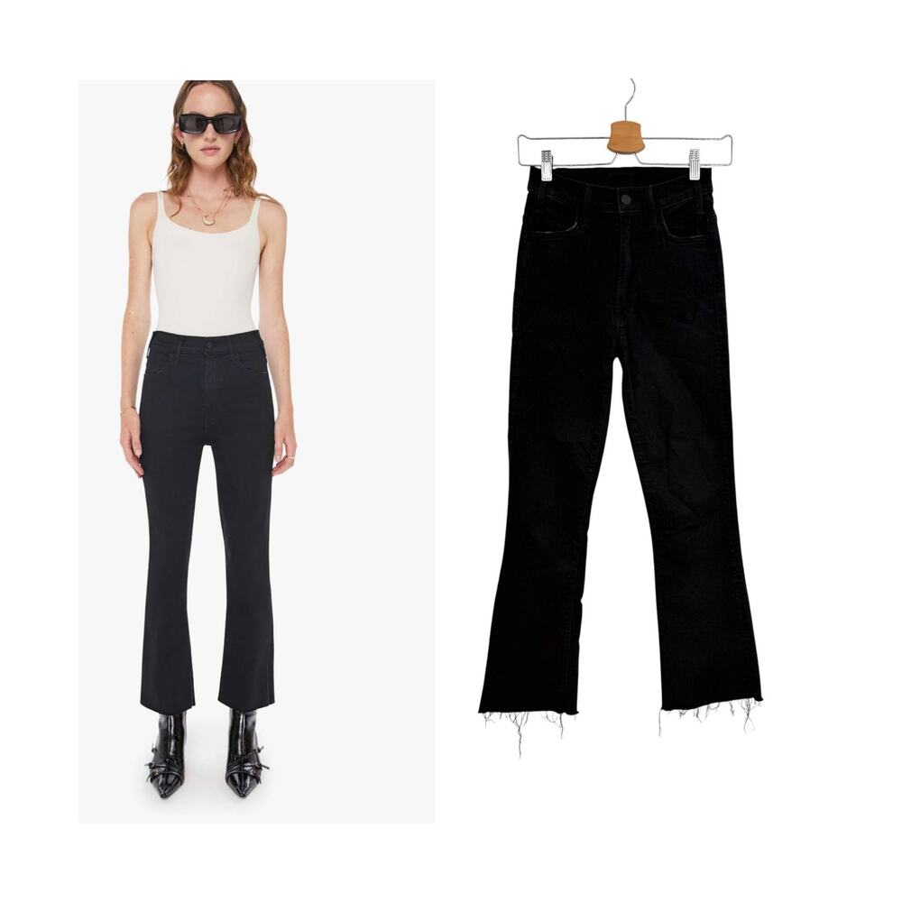 Mother The Hustler Ankle Fray Jeans Not Guilty Black Raw Hem Bootcut Size‎ 24